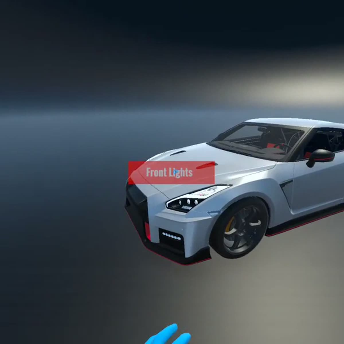 Capture from the Car Show VR experience showing a vehicle in a showroom environment.