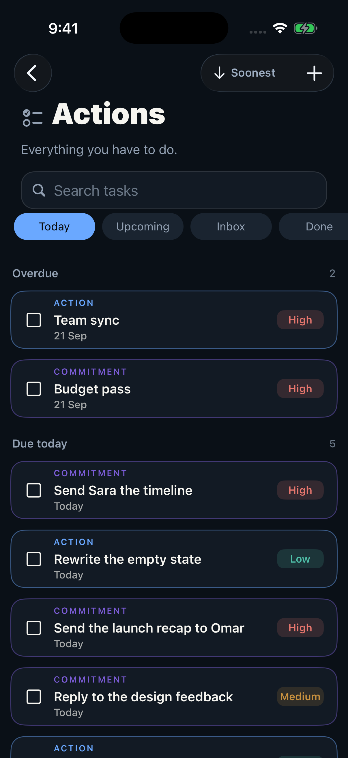 The actions list.